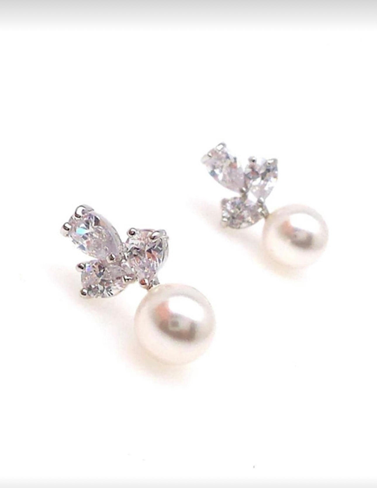 Silver Pearl Crystal Earrings