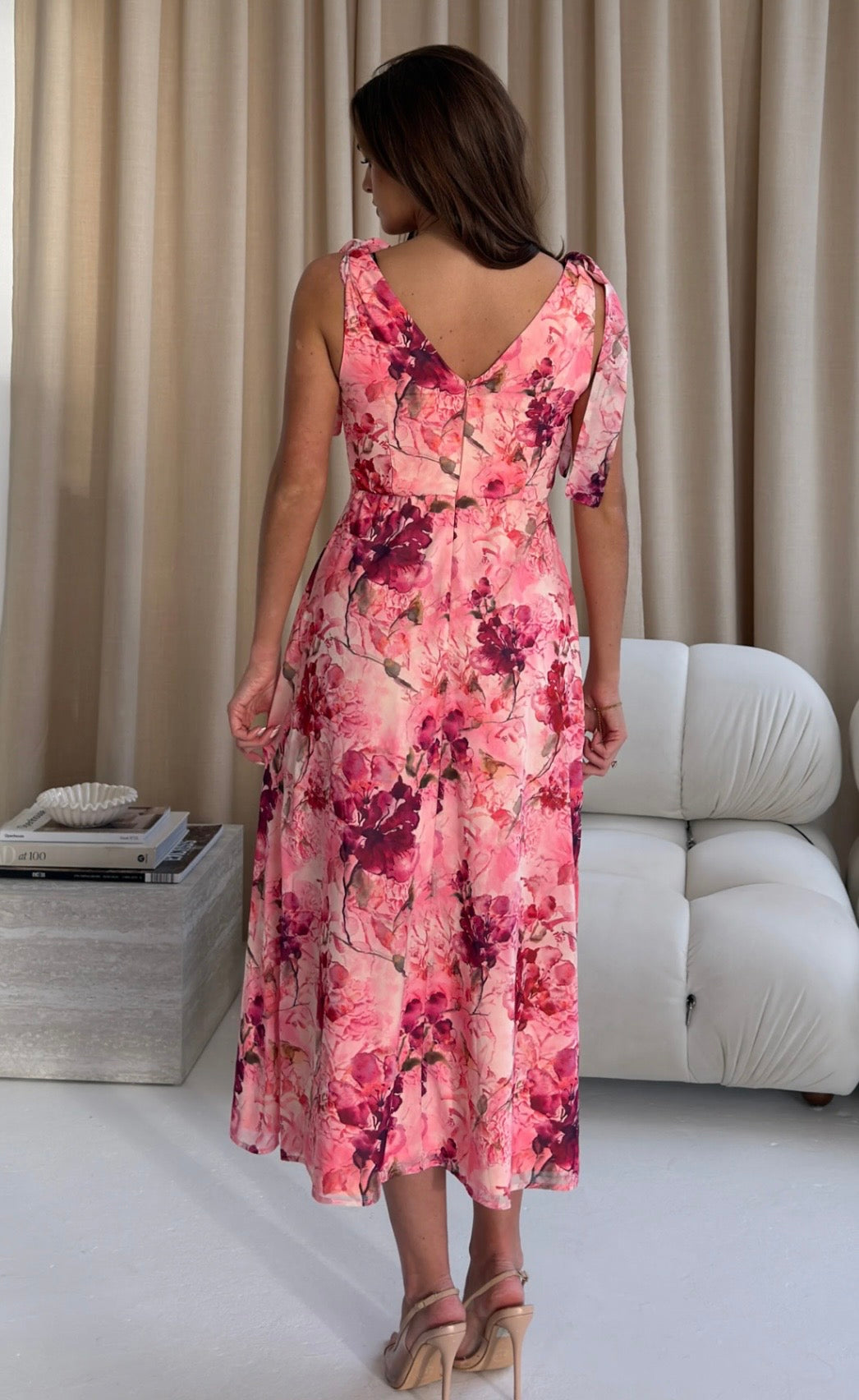 Beverly Floral Tie Shoulder Midi Dress