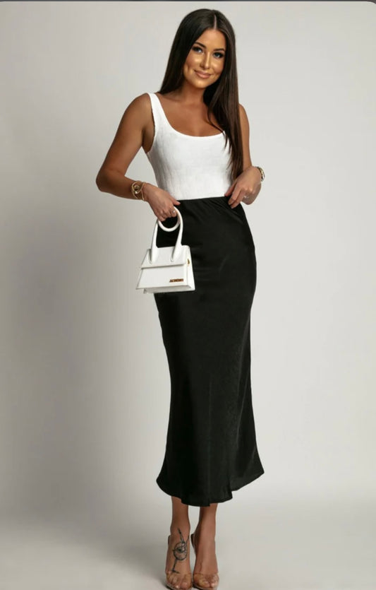 Lucia Satin Midi Skirt Black