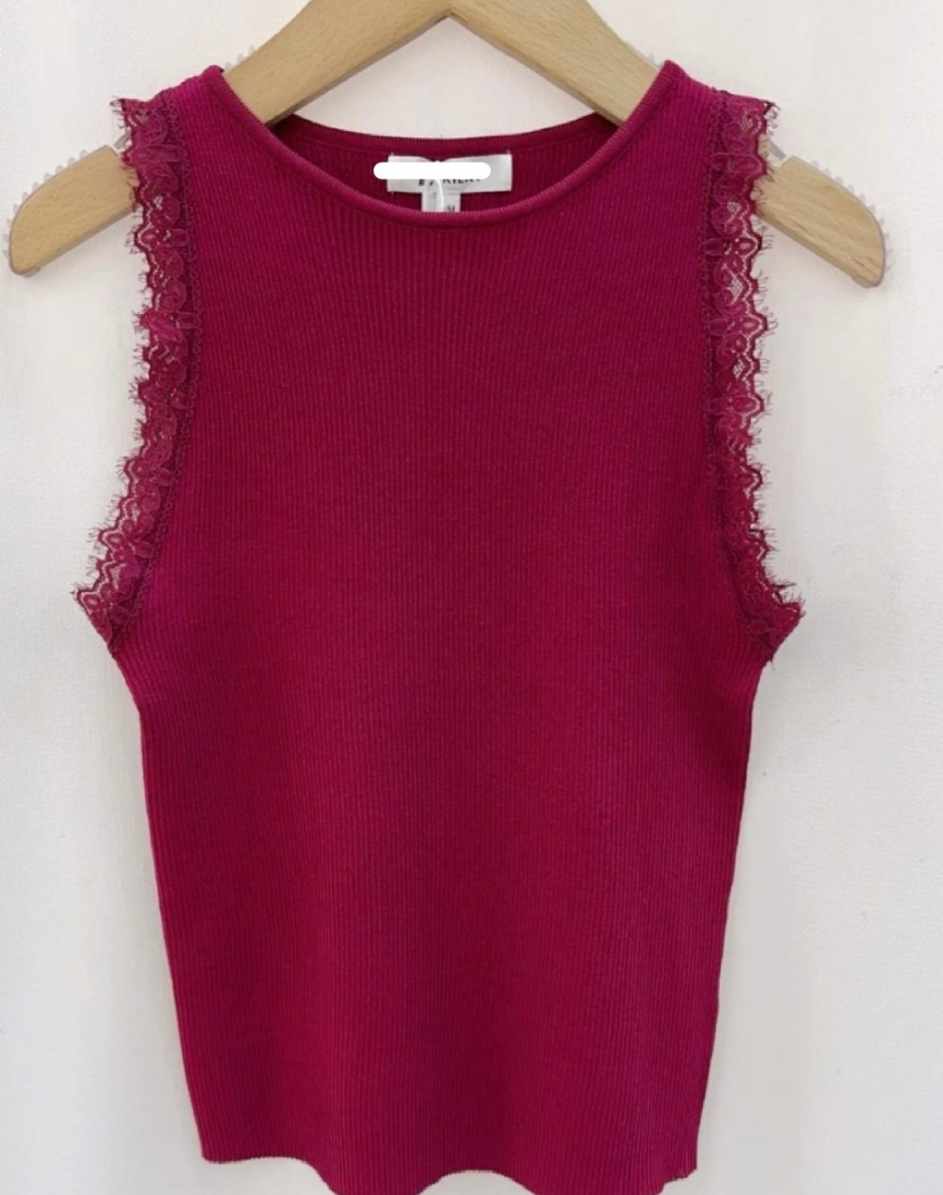 Burgundy Ribbed Lace Detail Top