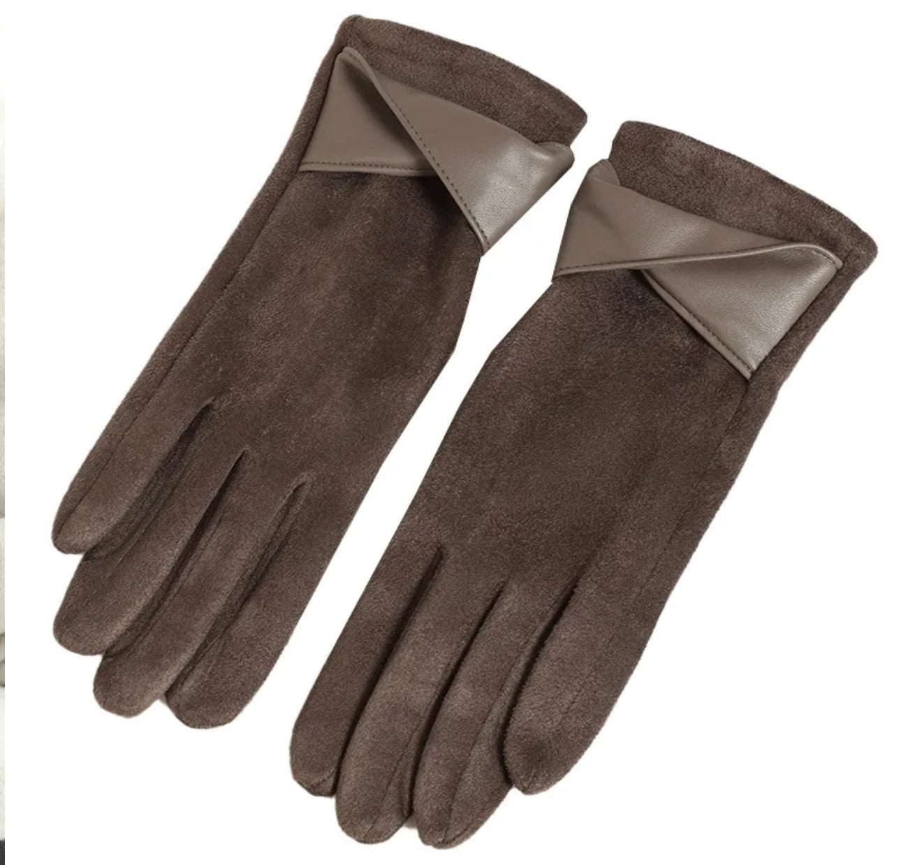 Brown Part Leather Gloves