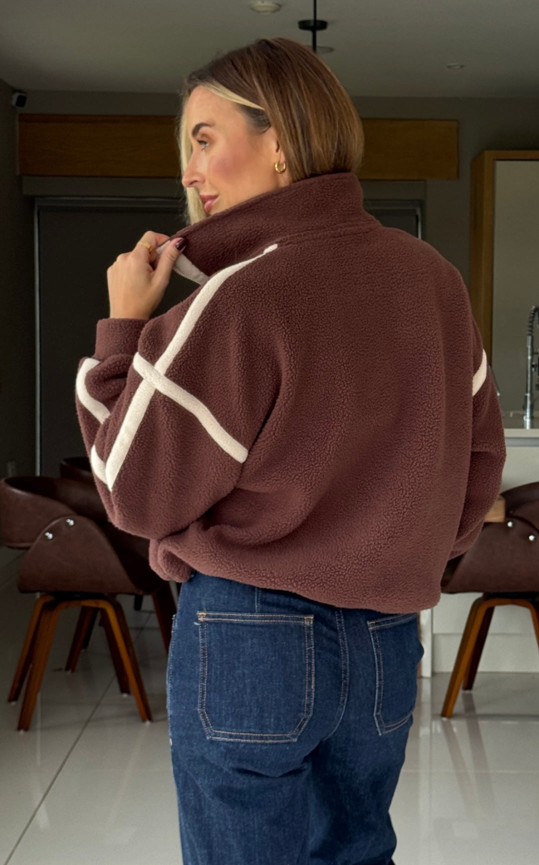 Lulu 1/4 Zip Fleece In Brown & Cream
