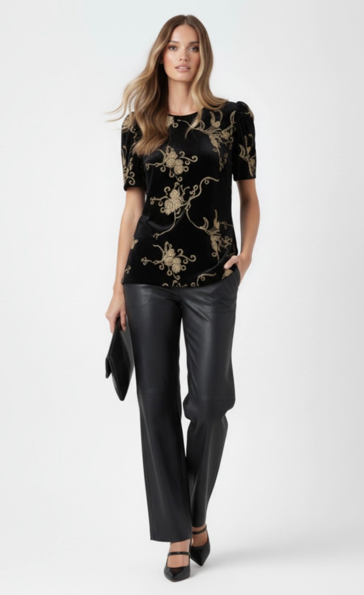Vera Black & Gold Velvet Top