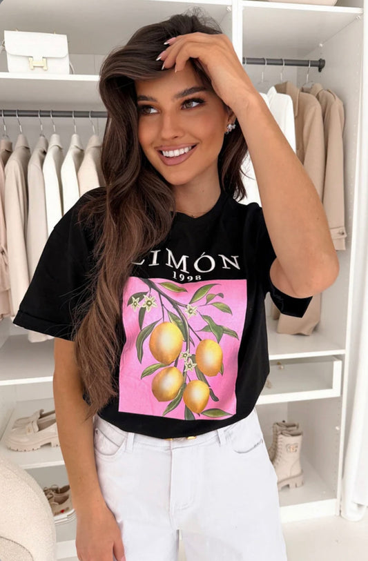Limon T-Shirt Pink & Black (one size 8-14)