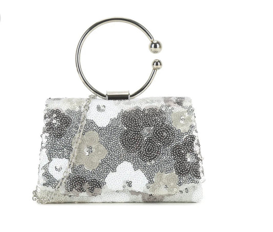 Silver Floral Sequin Handbag