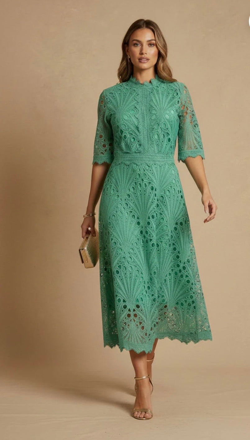 Jade Green Broiderie Anglais Midi Dress