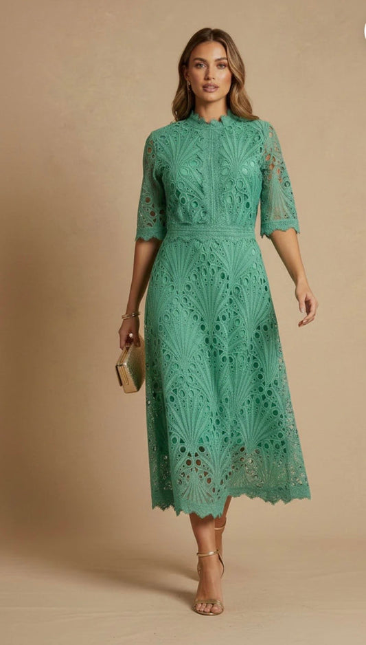 Jade Green Broiderie Anglais Midi Dress