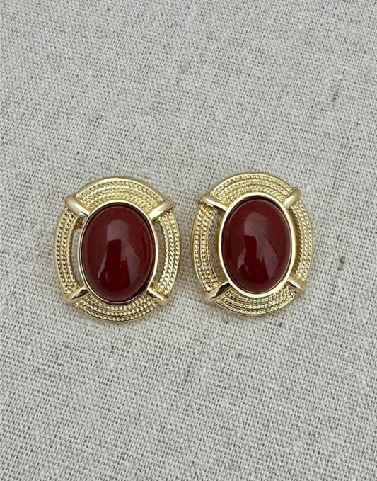 Burgundy & Gold Statement Earrings