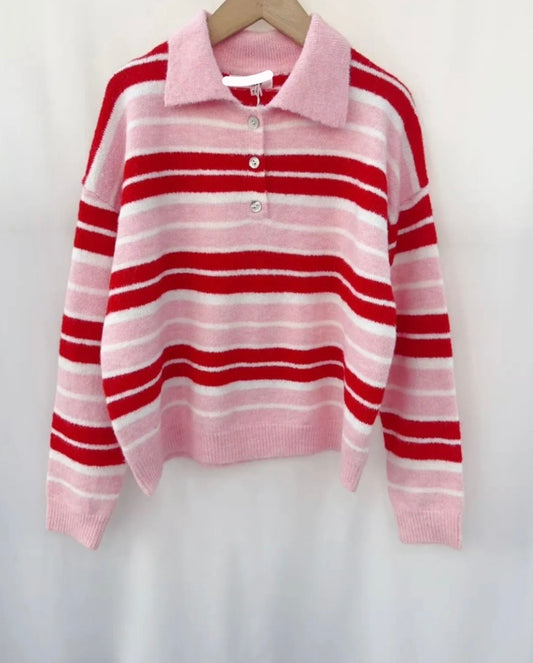 Nina Pink & Red Collar Jumper
