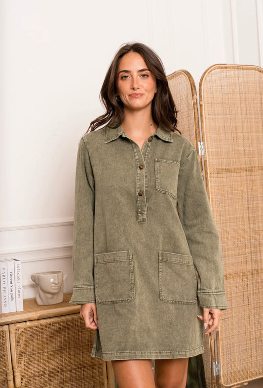Khaki Denim Dress