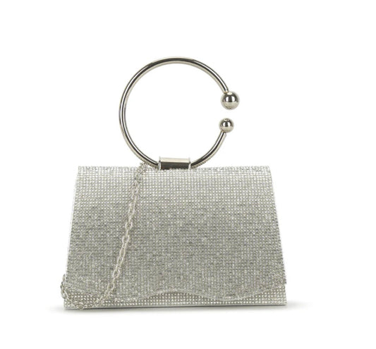 Silver Diamante Circle Handbag