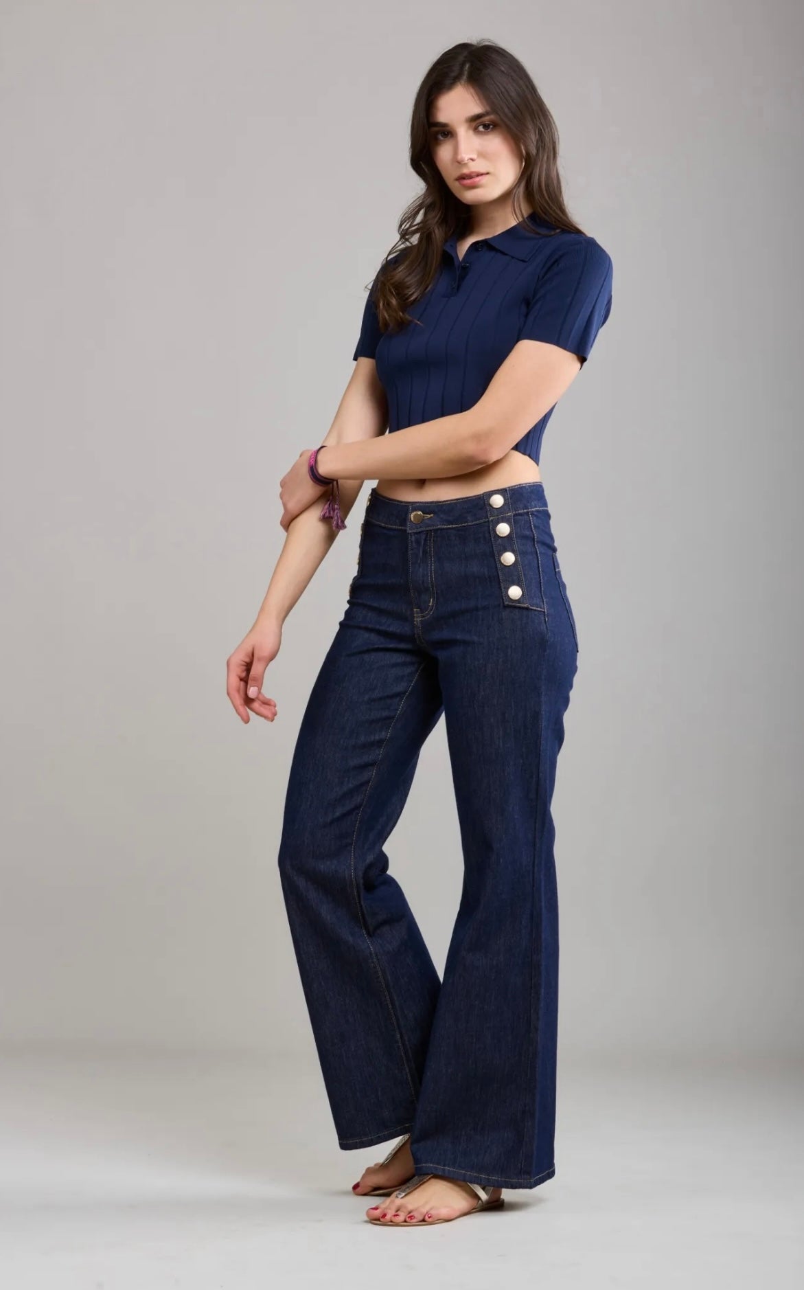 Toxik Dark Denim Gold Button Wide Leg Jeans