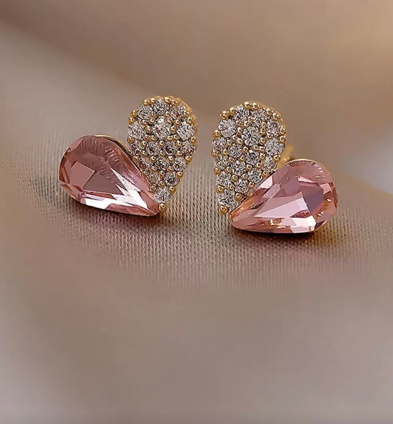 Pink Diamanté Heart Earrings