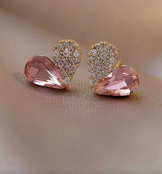Pink Diamanté Heart Earrings