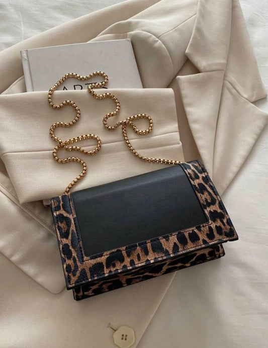 Leopard Print Gold Chain Handbag