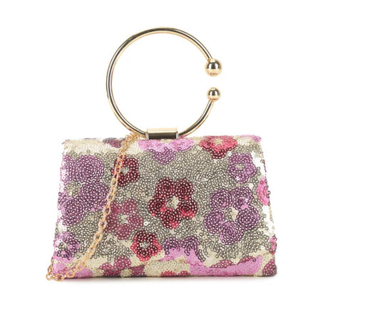 Gold Floral Sequin Handbag