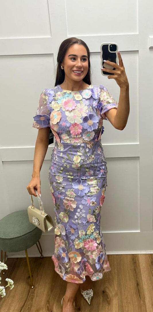 Rhea Lilac Floral Occasion Dress (size 6-8)