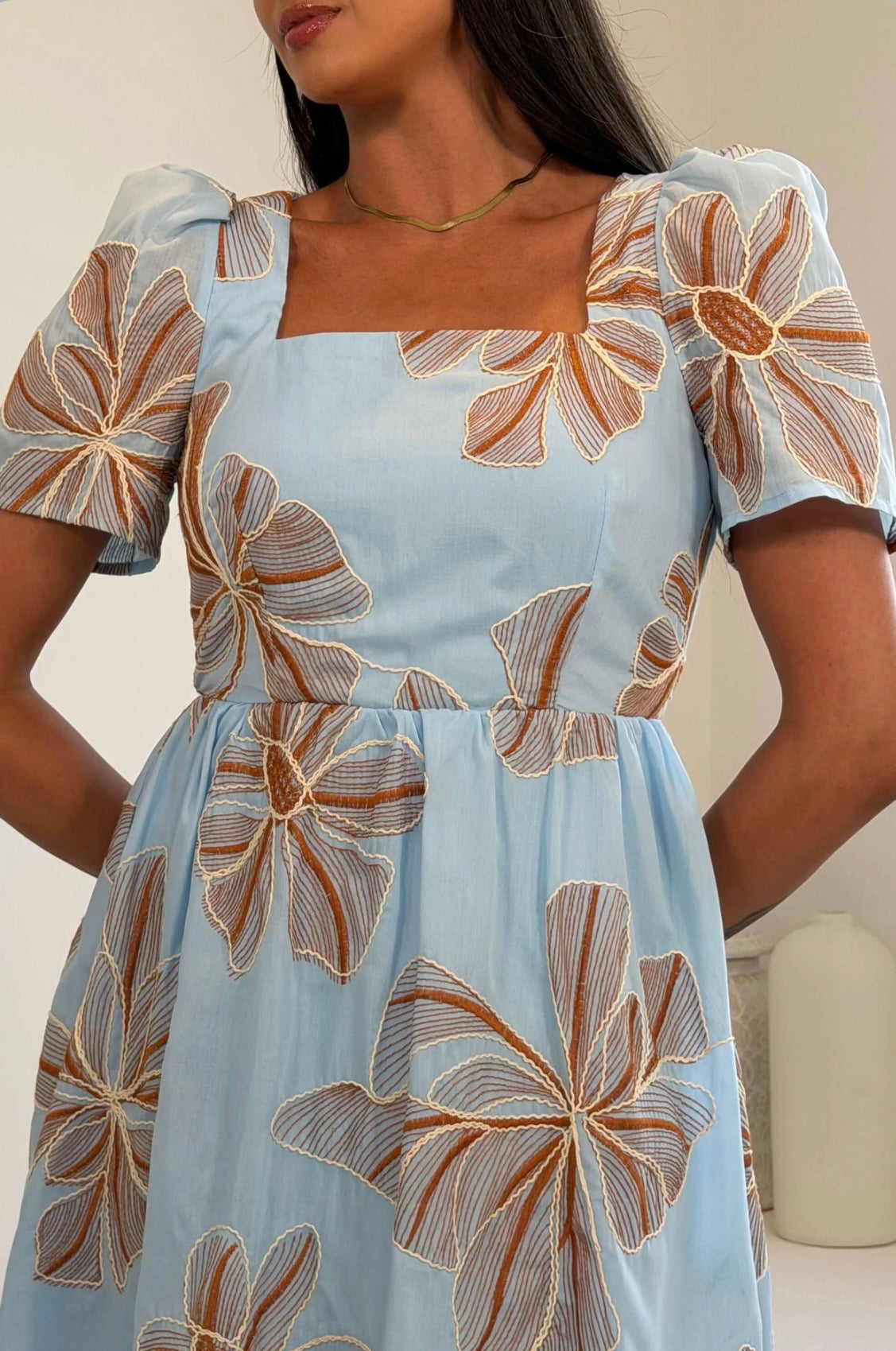 Hallie Blue Square Neck Mini Dress