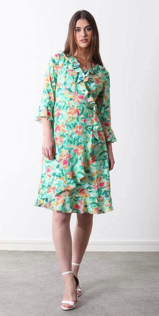 Green & Fushia Floral Midi Dress (size 10 & 12)