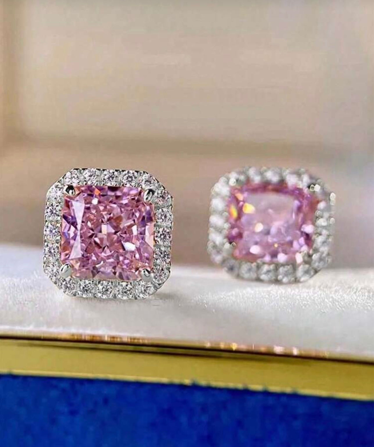 Pink Diamanté Square Earrings
