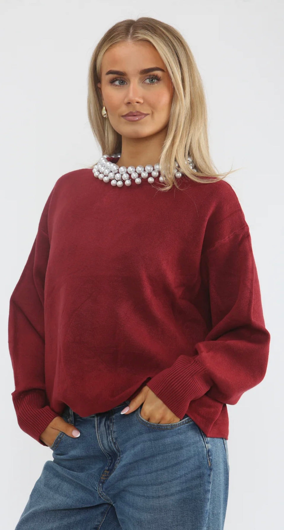 Burgundy Pearl Embellished Jumper
