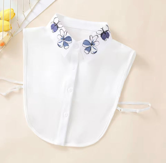 #11 Navy Floral Embroidered False Collar