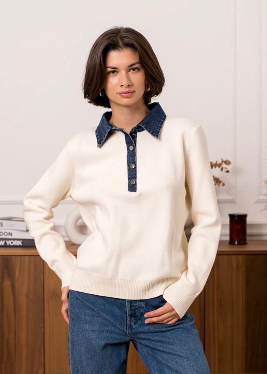 Ivory Denim Collar Jumper