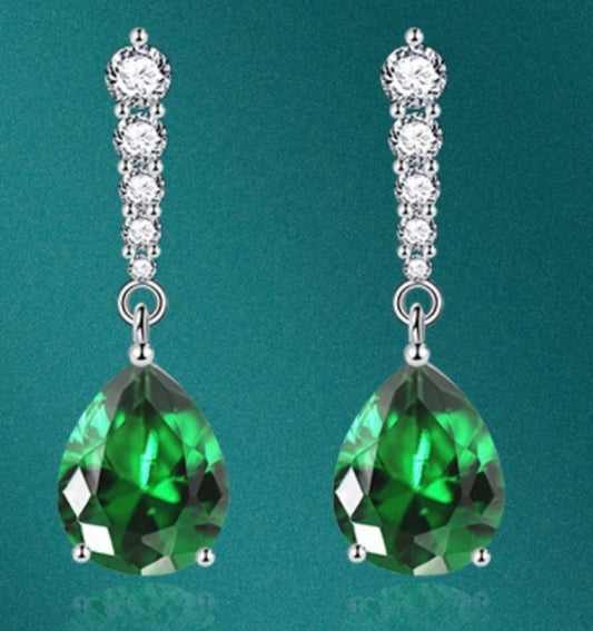 Sterling 925 Teardrop Emerald Diamanté Earrings