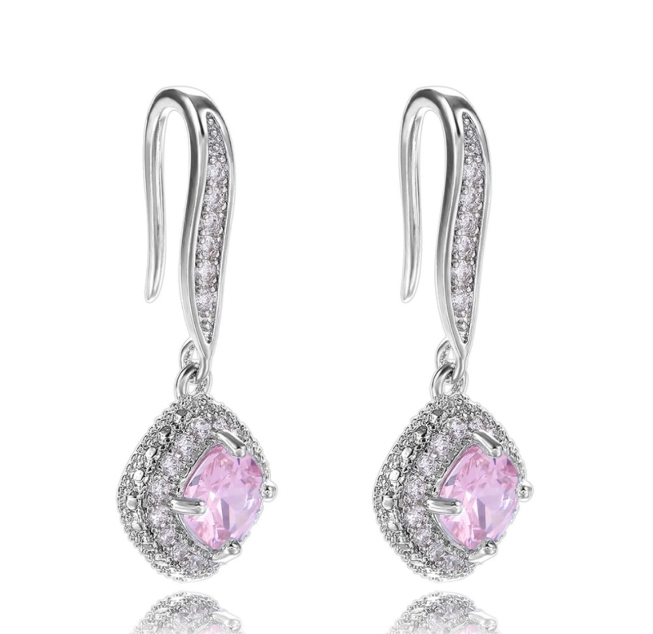 Sterling 925 Pink Diamanté Hook Earrings