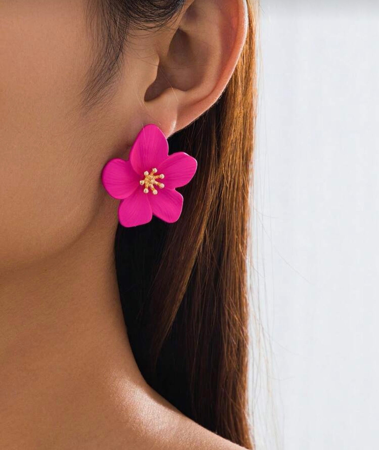 Fushia Pink Flower Earrings