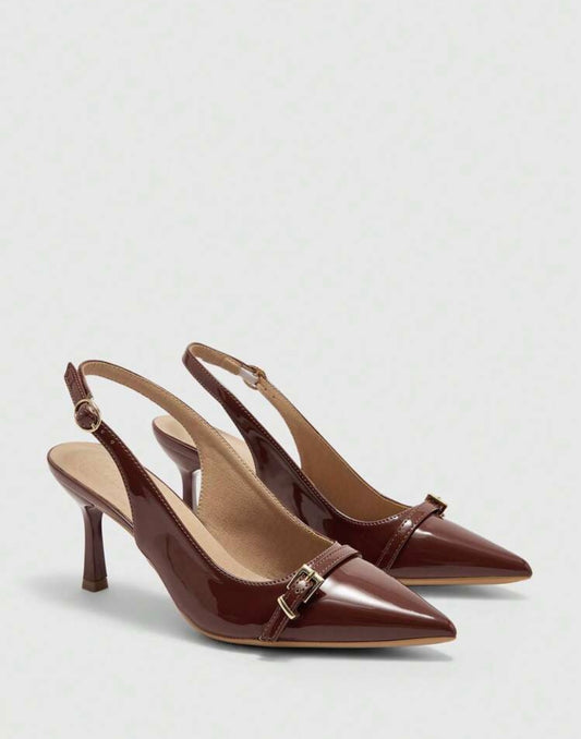 Chocolate Brown Patent Slingback Heels