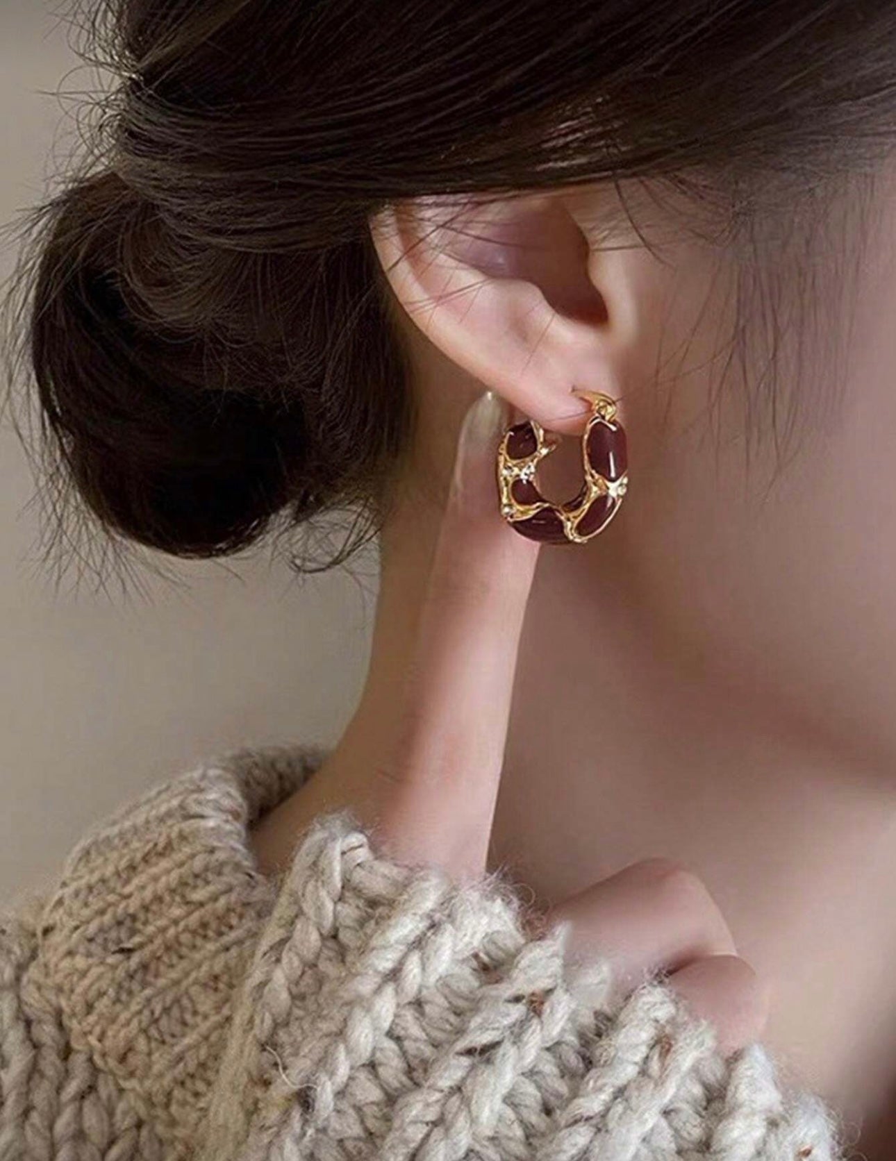 Burgundy & Gold Hoop Earrings