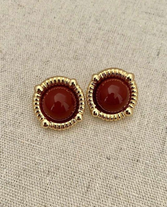 Burgundy & Gold Circular Earrings