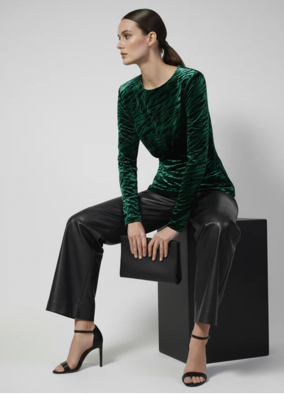 Velvet Zebra Print Top In Emerald & Black