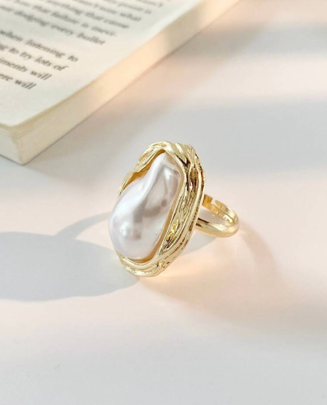 Large Pearl & Gold Oversized Ring