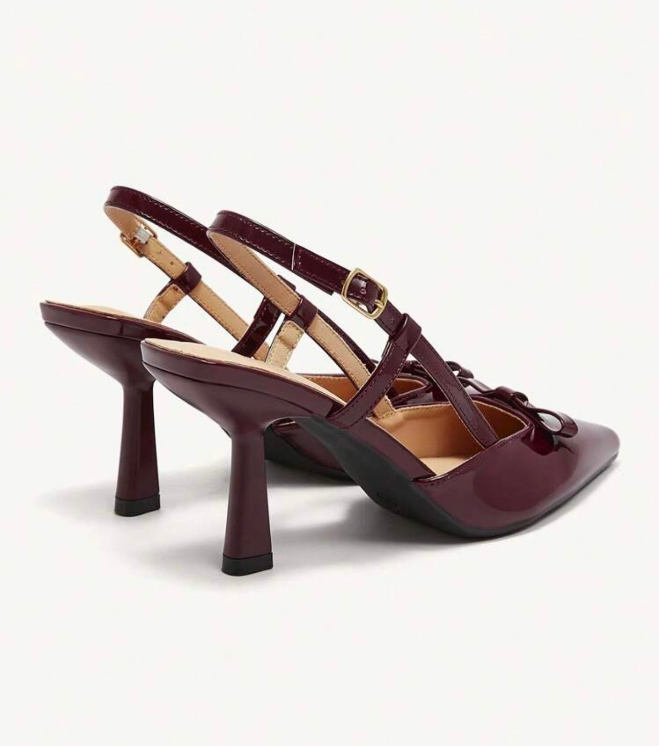 Burgundy Patent Bow Detail Slingback Heels