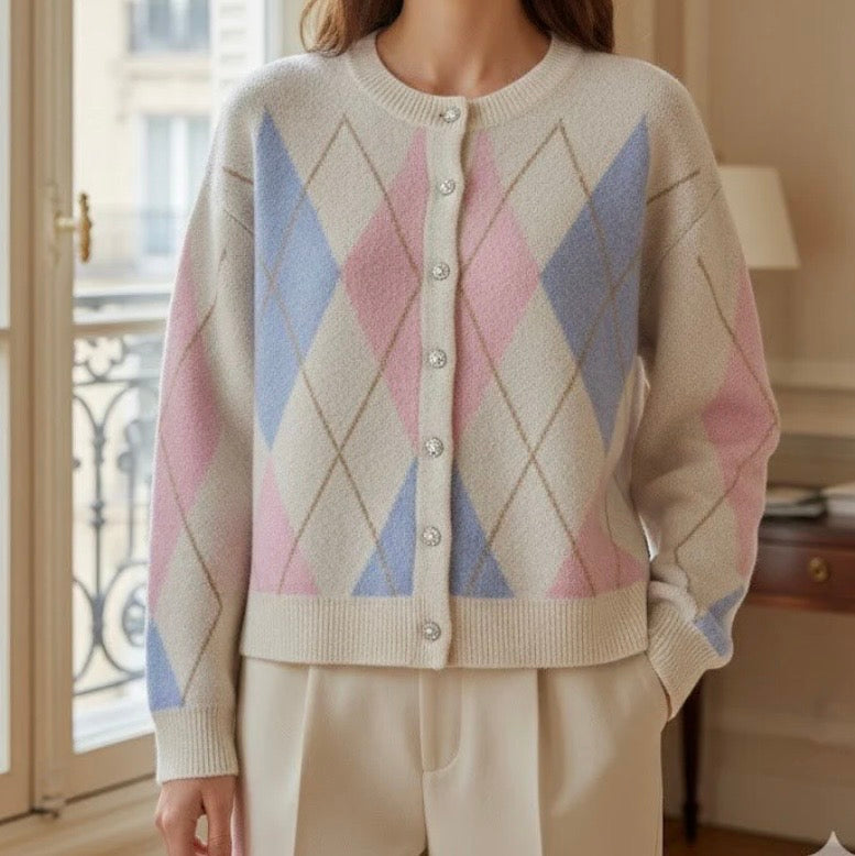 Gracie Cream Argyle Cardigan