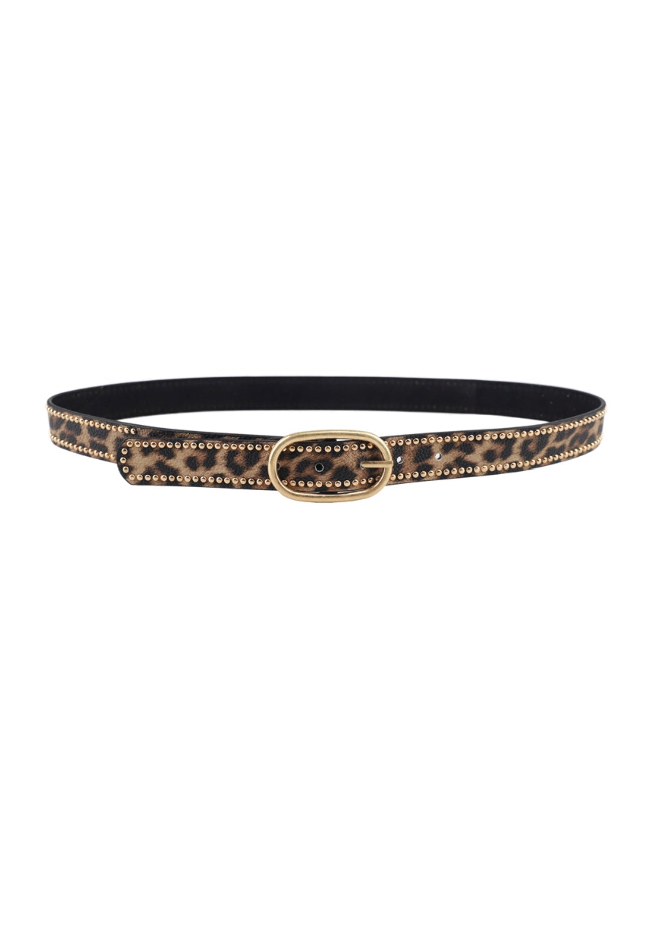 Studded Leopard Print Camel Belt