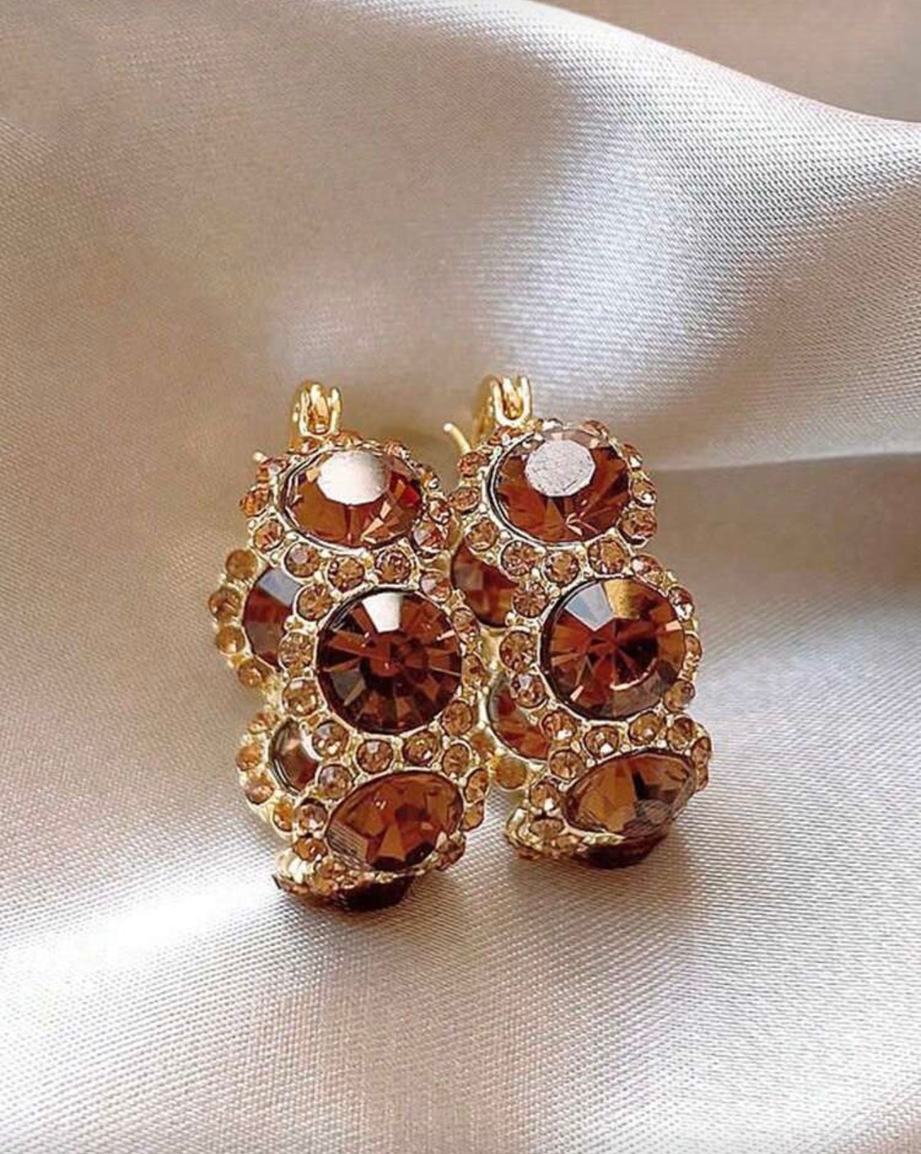 Brown Diamanté Jewel Hoops