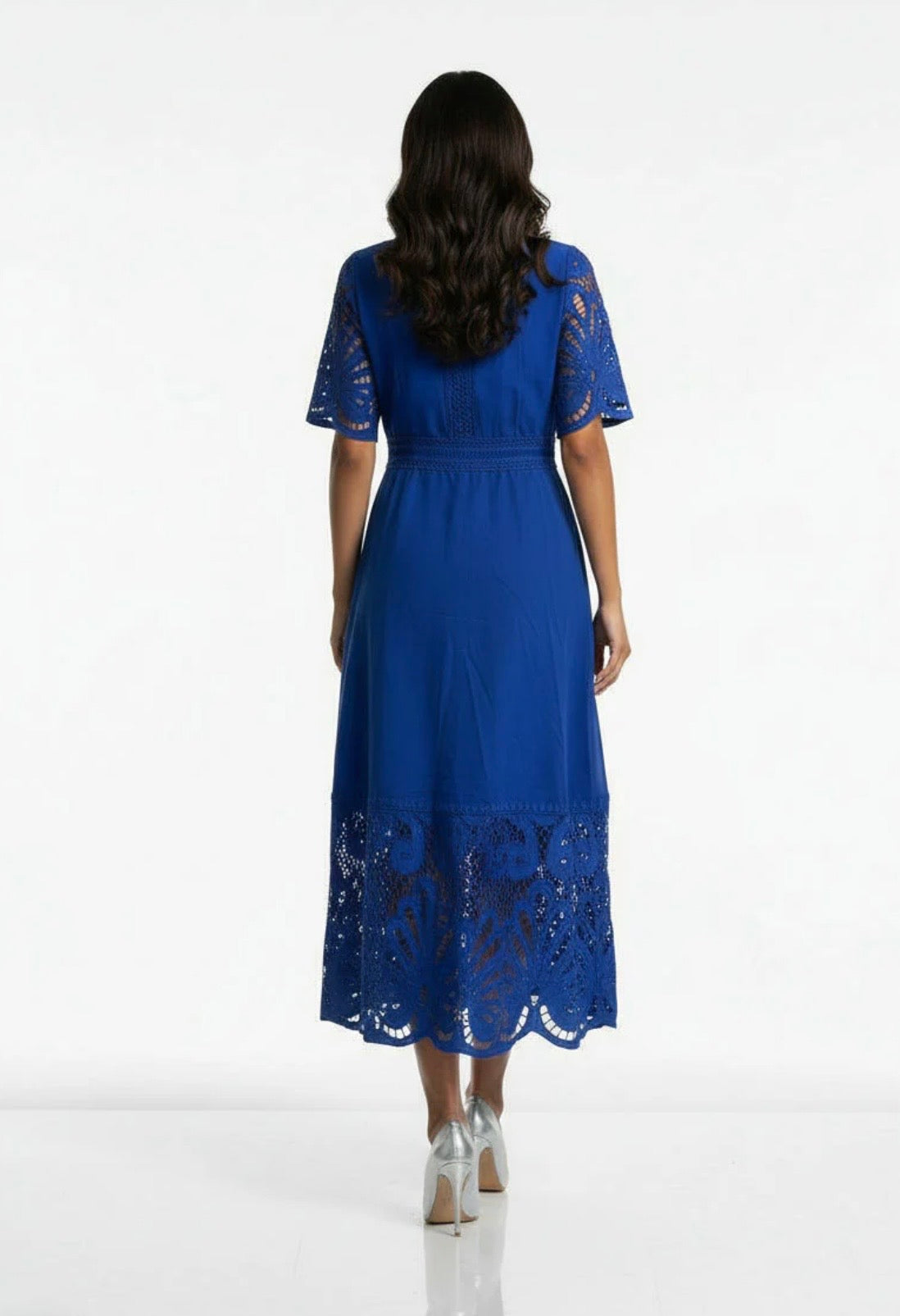 Louisa Royal Blue Broiderie Anglais Midi Dress