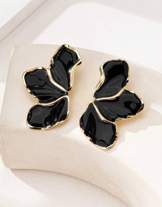 Black & Gold Leaf Design Earrings