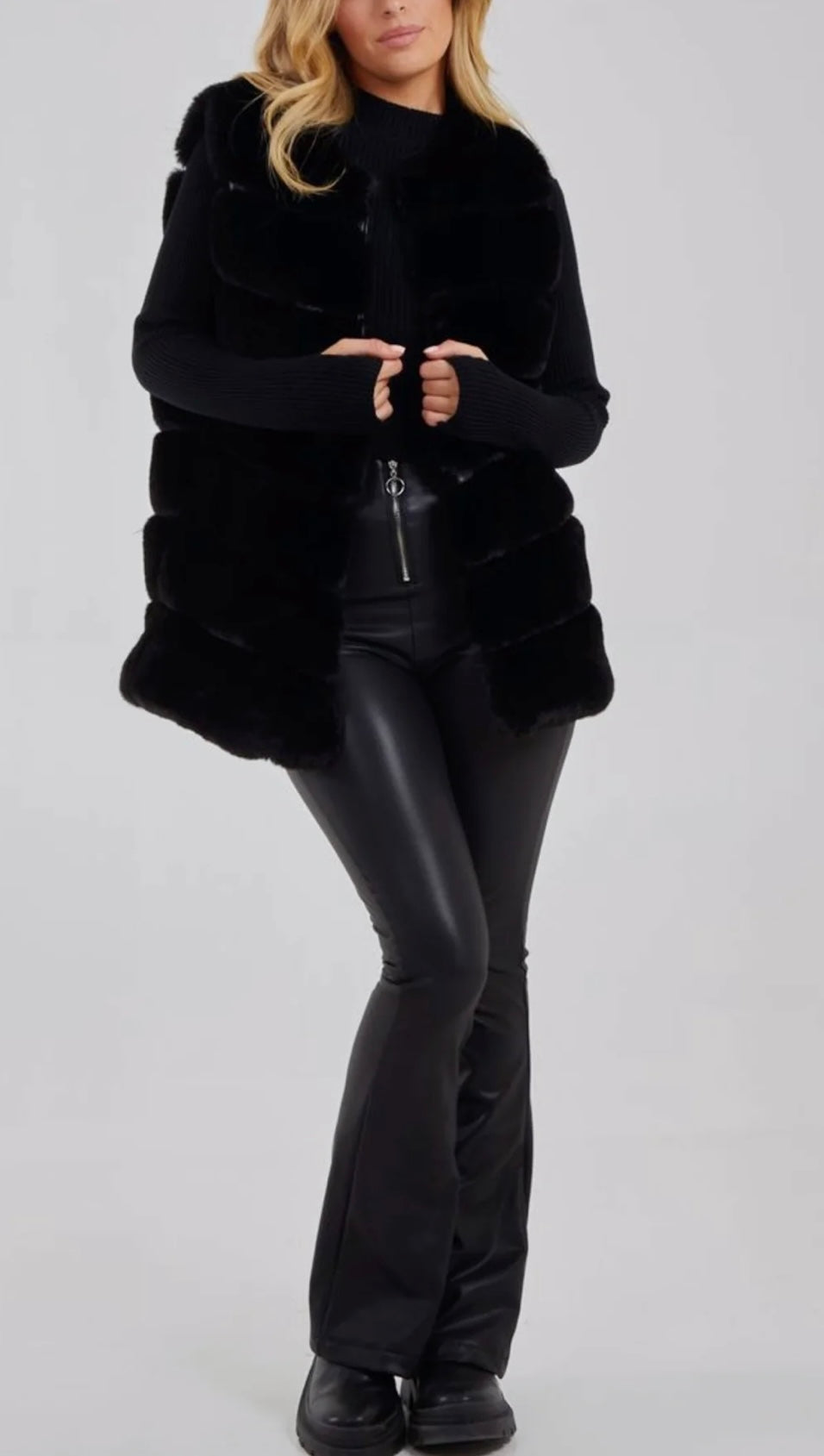 Indre Faux Fur Waistcoat Black (size 12,14,16,18)