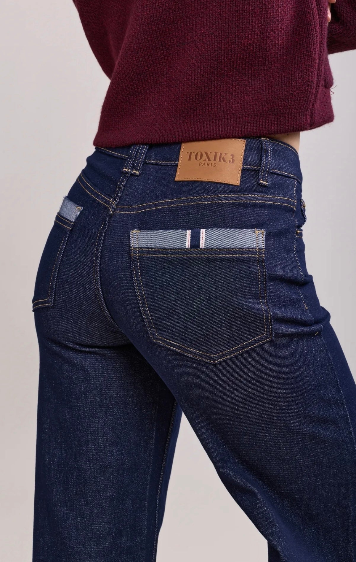 Toxik Dark Denim Wide Leg Pocket Detail Jeans