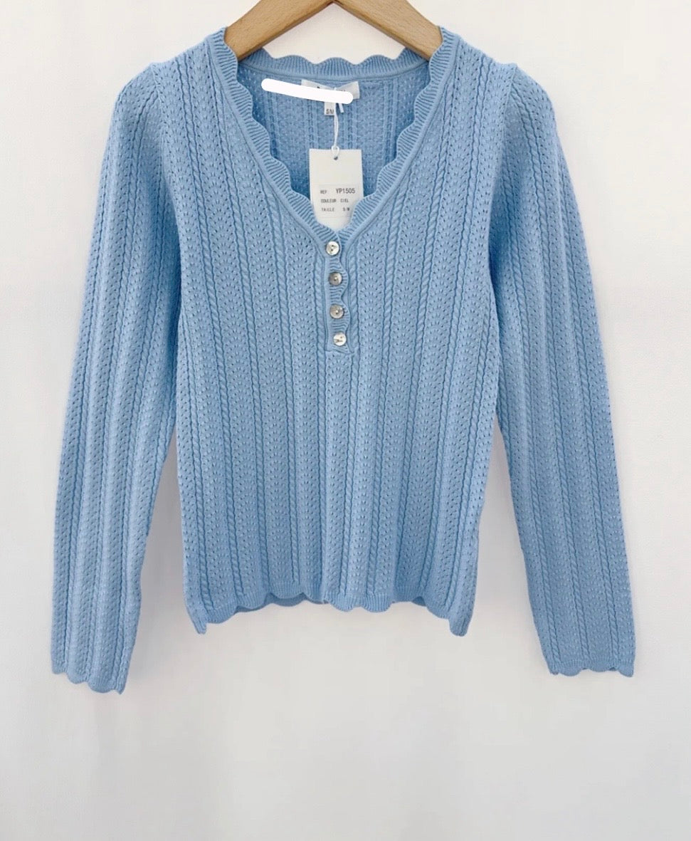 Bella Blue Scallop Fine Knit Top