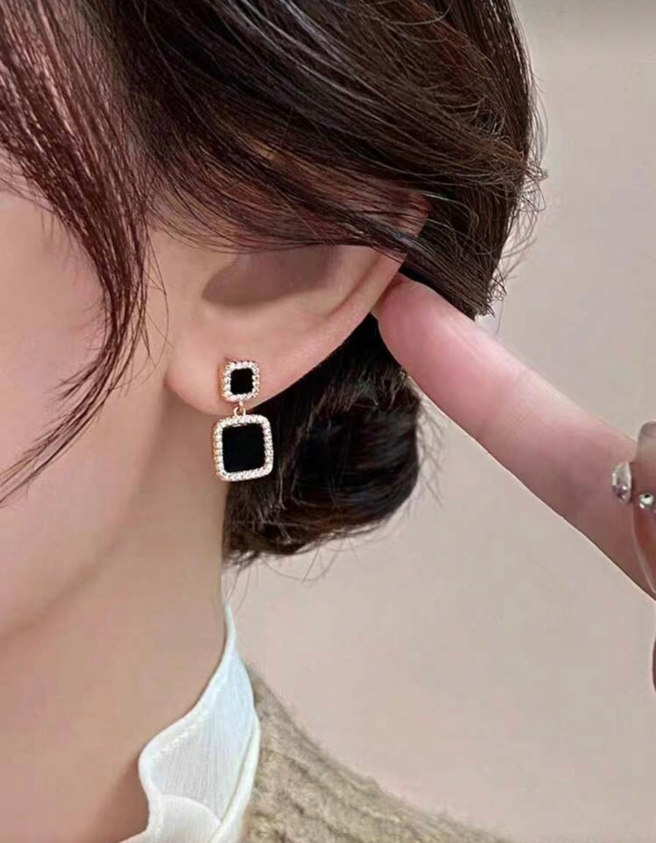 Black Square Diamanté Earrings