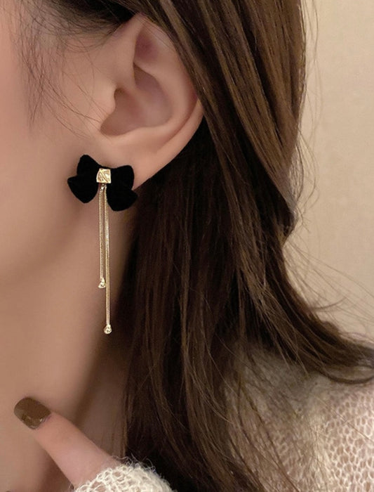 Black Velvet Bow Drop Earrings