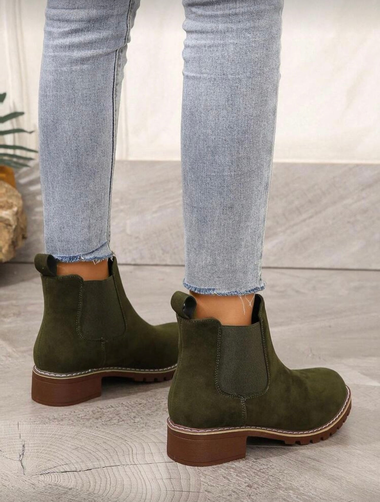 Khaki Suede Ankle Boots