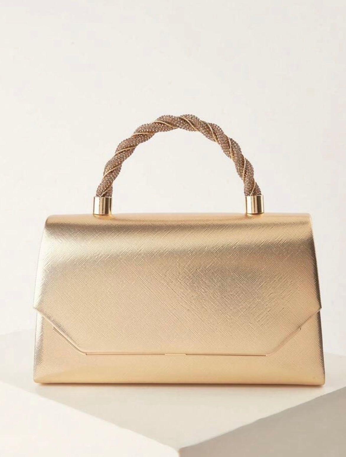 Gold Metallic Handbag With Diamanté Handle