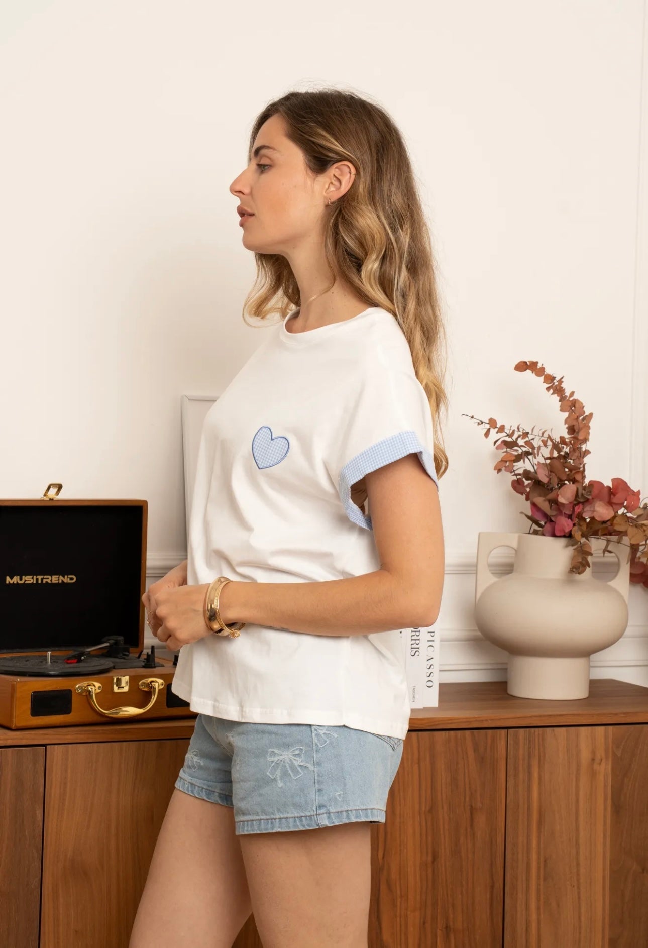 Lola White Heart Checked T-Shirt
