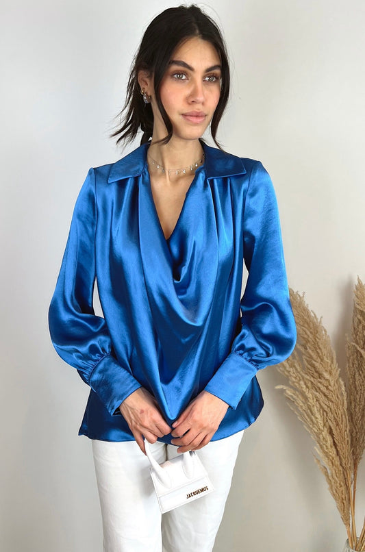 Ellie-Mae Blue Satin Oversized Blouse